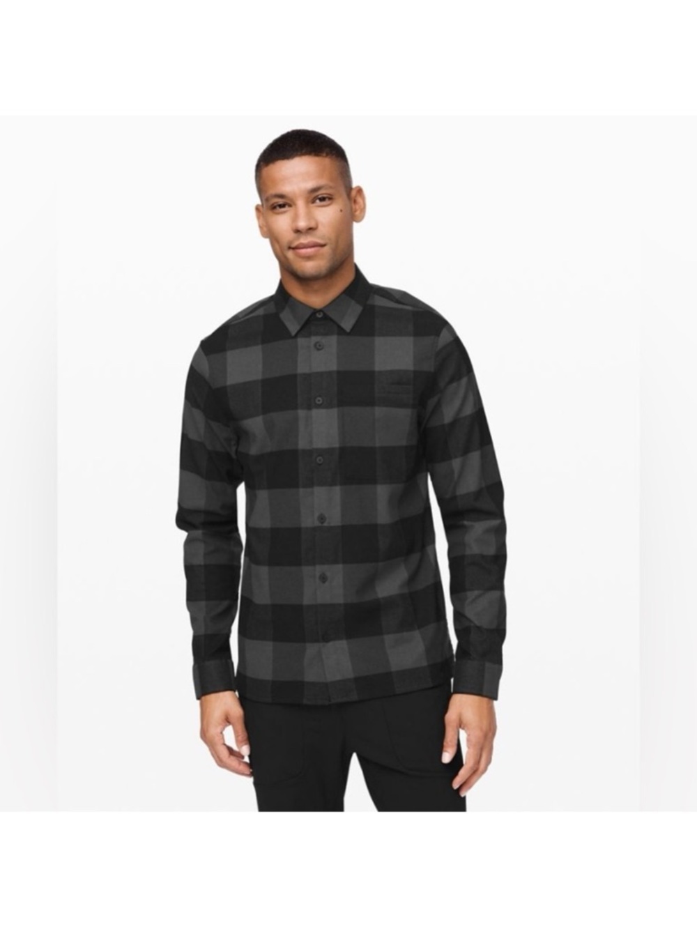 Lululemon Masons Peak Black Grey Flannel Button Up Shirt - Picture 1 of 10